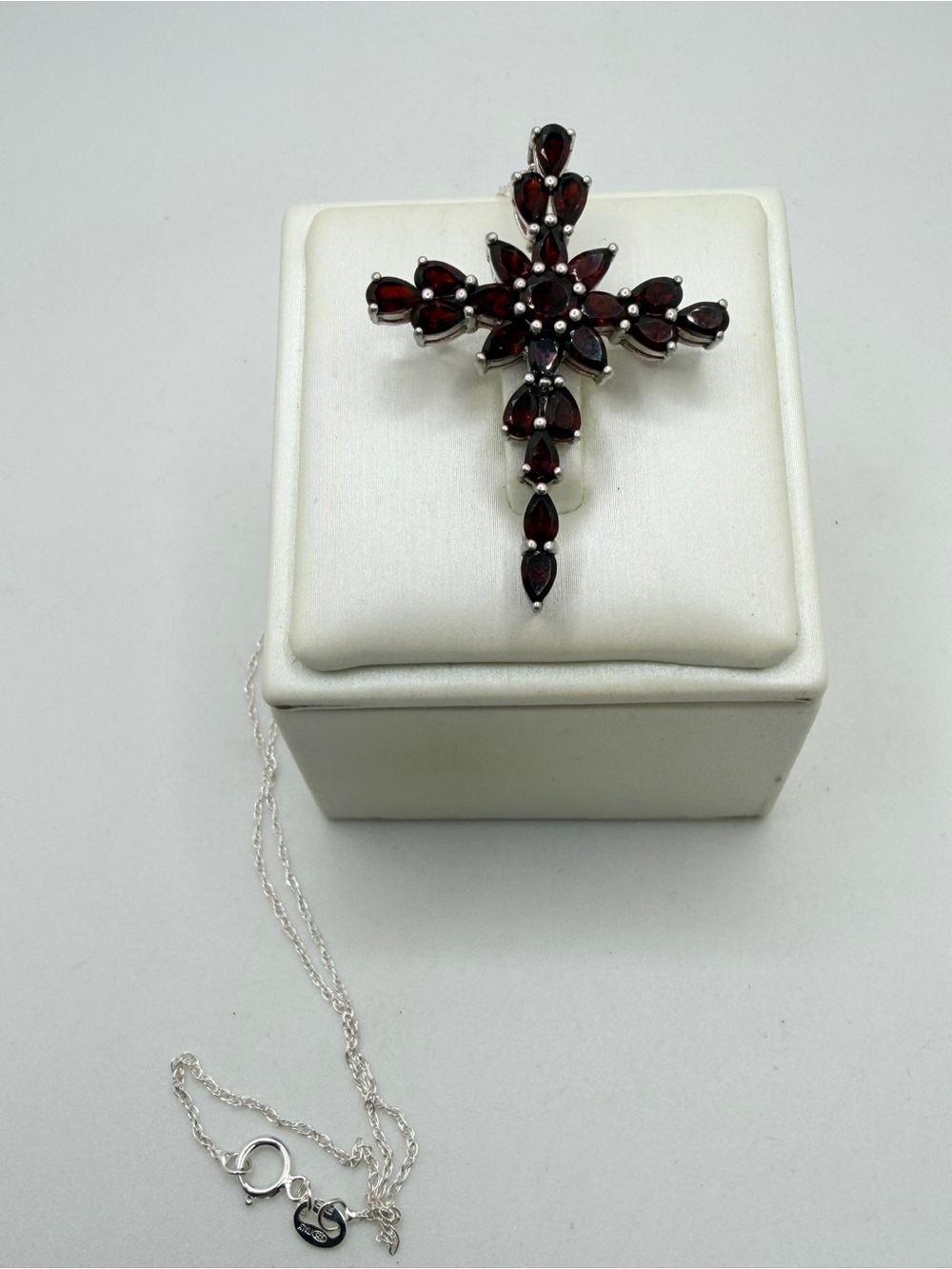 18" All‎ Mozambique Garnet BBJ 925 Cross necklace w/ 925 chain!